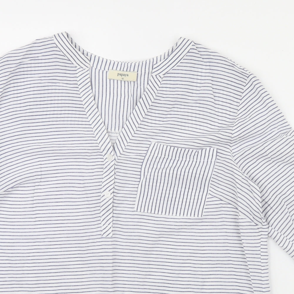 Papaya Womens Blue Striped  Basic Blouse Size 14