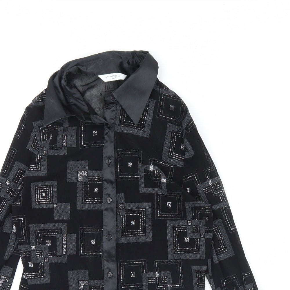 New Look Womens Black Geometric  Basic Button-Up Size 14