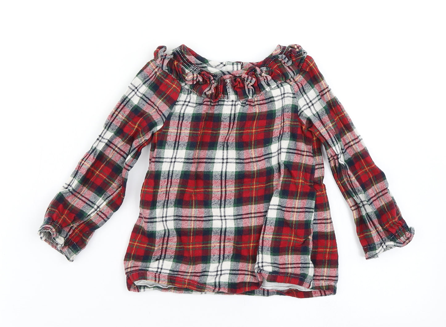 TU Girls Red Plaid  Basic T-Shirt Size 9-12 Months