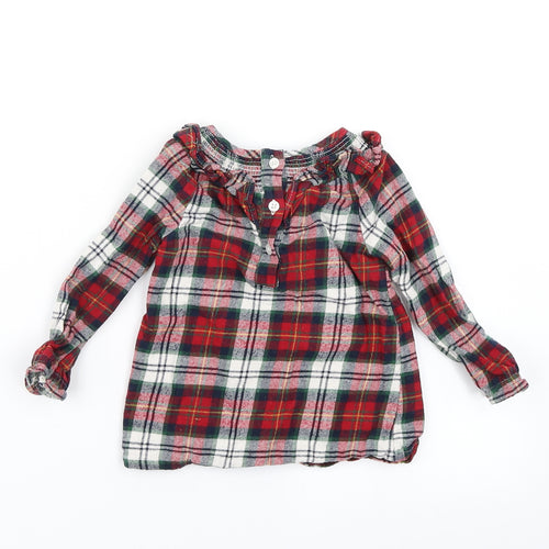 TU Girls Red Plaid  Basic T-Shirt Size 9-12 Months