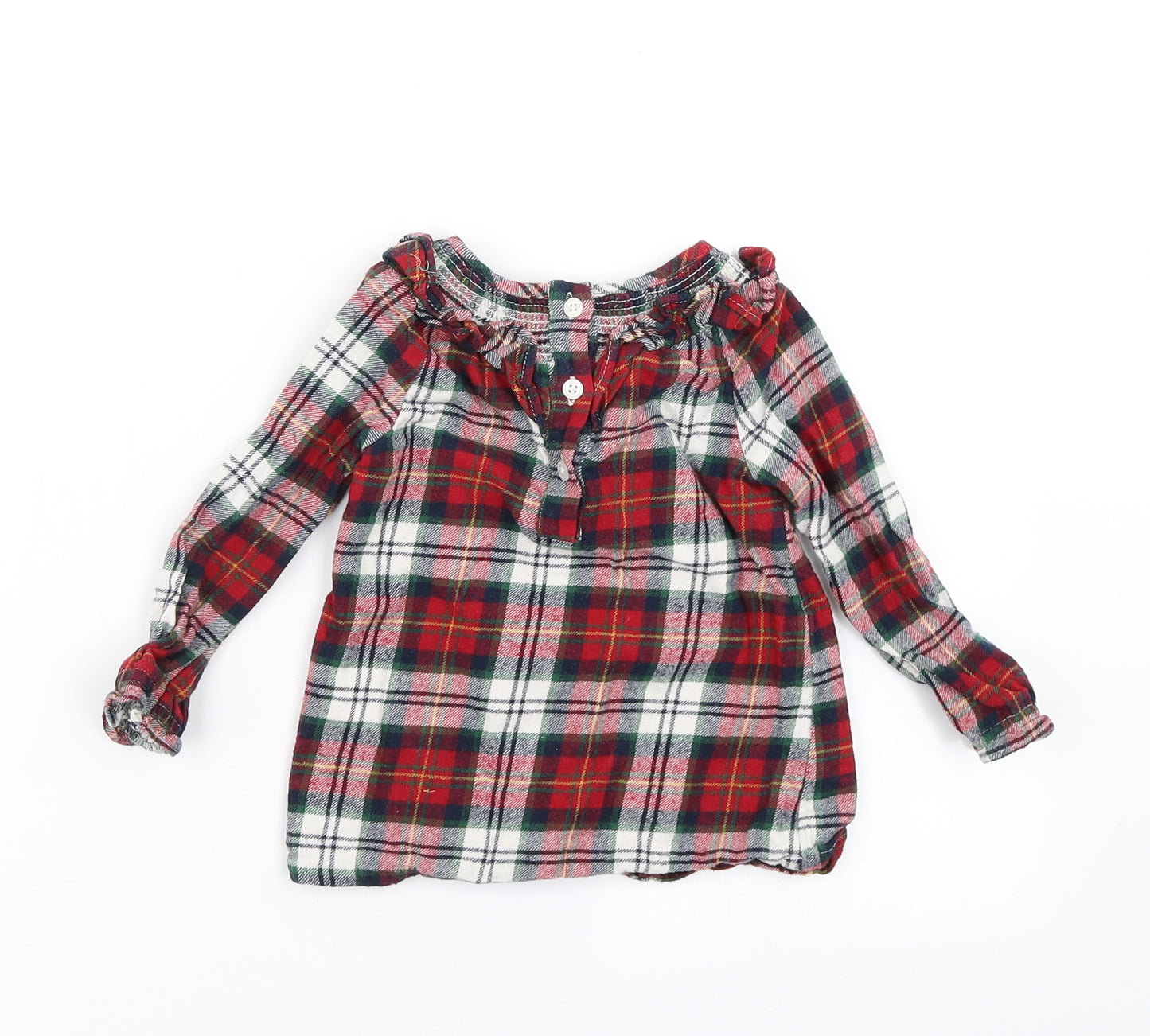 TU Girls Red Plaid  Basic T-Shirt Size 9-12 Months