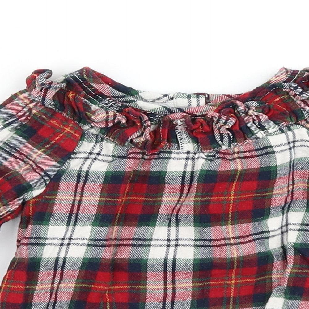 TU Girls Red Plaid  Basic T-Shirt Size 9-12 Months