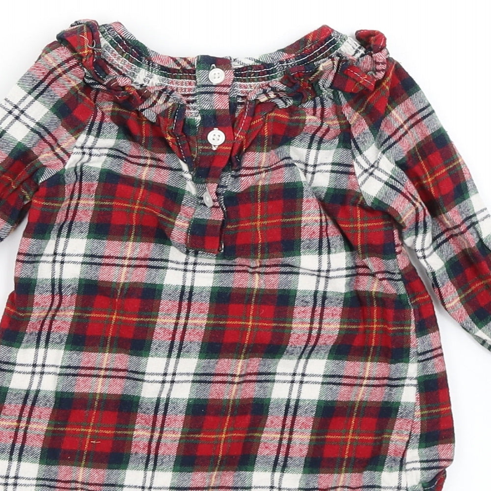 TU Girls Red Plaid  Basic T-Shirt Size 9-12 Months