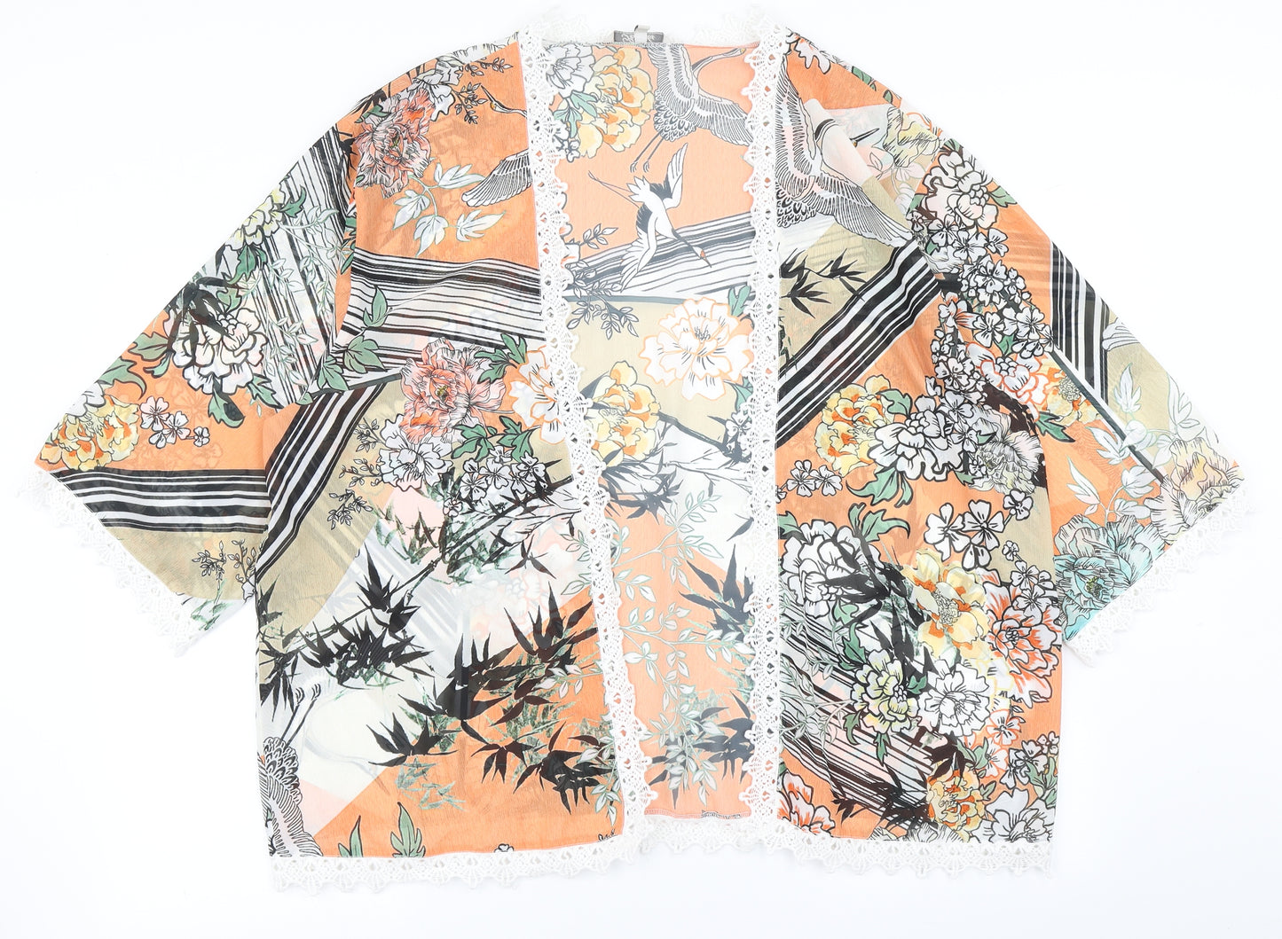 Peacocks Womens Orange Floral  Kimono Jacket Size M