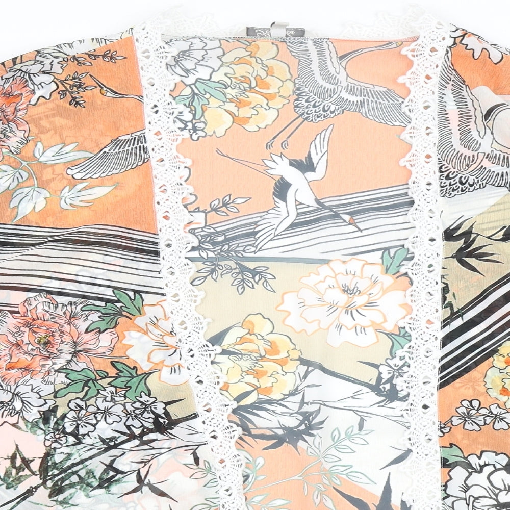 Peacocks Womens Orange Floral  Kimono Jacket Size M