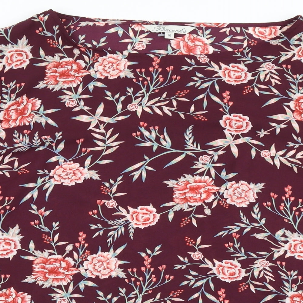 Peacocks Womens Purple Floral  Basic Blouse Size 16