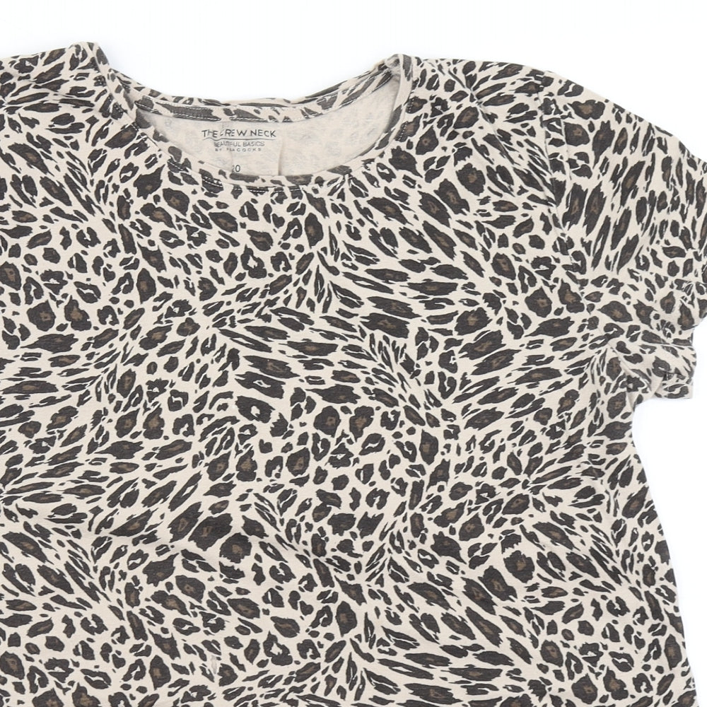 Peacocks Womens Brown Animal Print  Basic T-Shirt Size 20