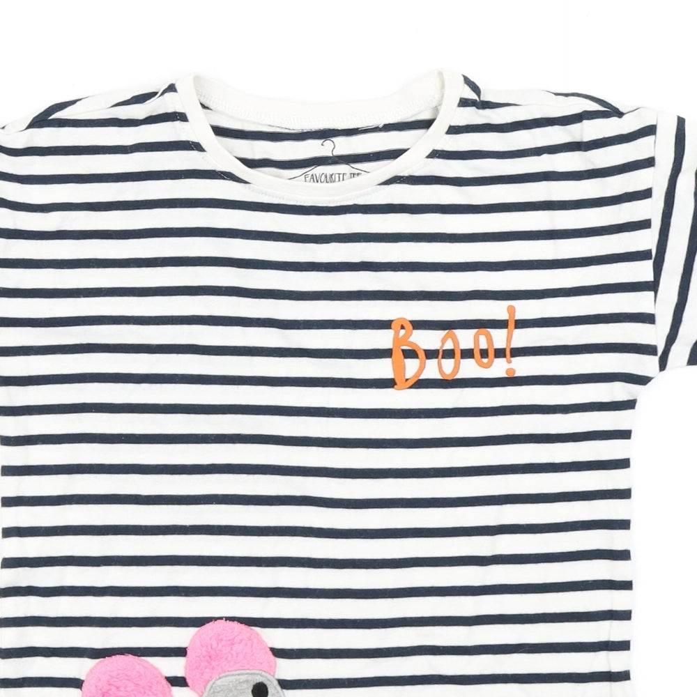 NEXT Girls White Striped  Basic T-Shirt Size 5-6 Years