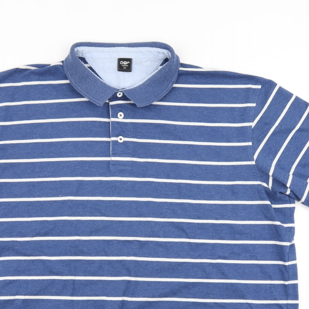 Cotton Traders Mens Blue Striped   Polo Size 2XL