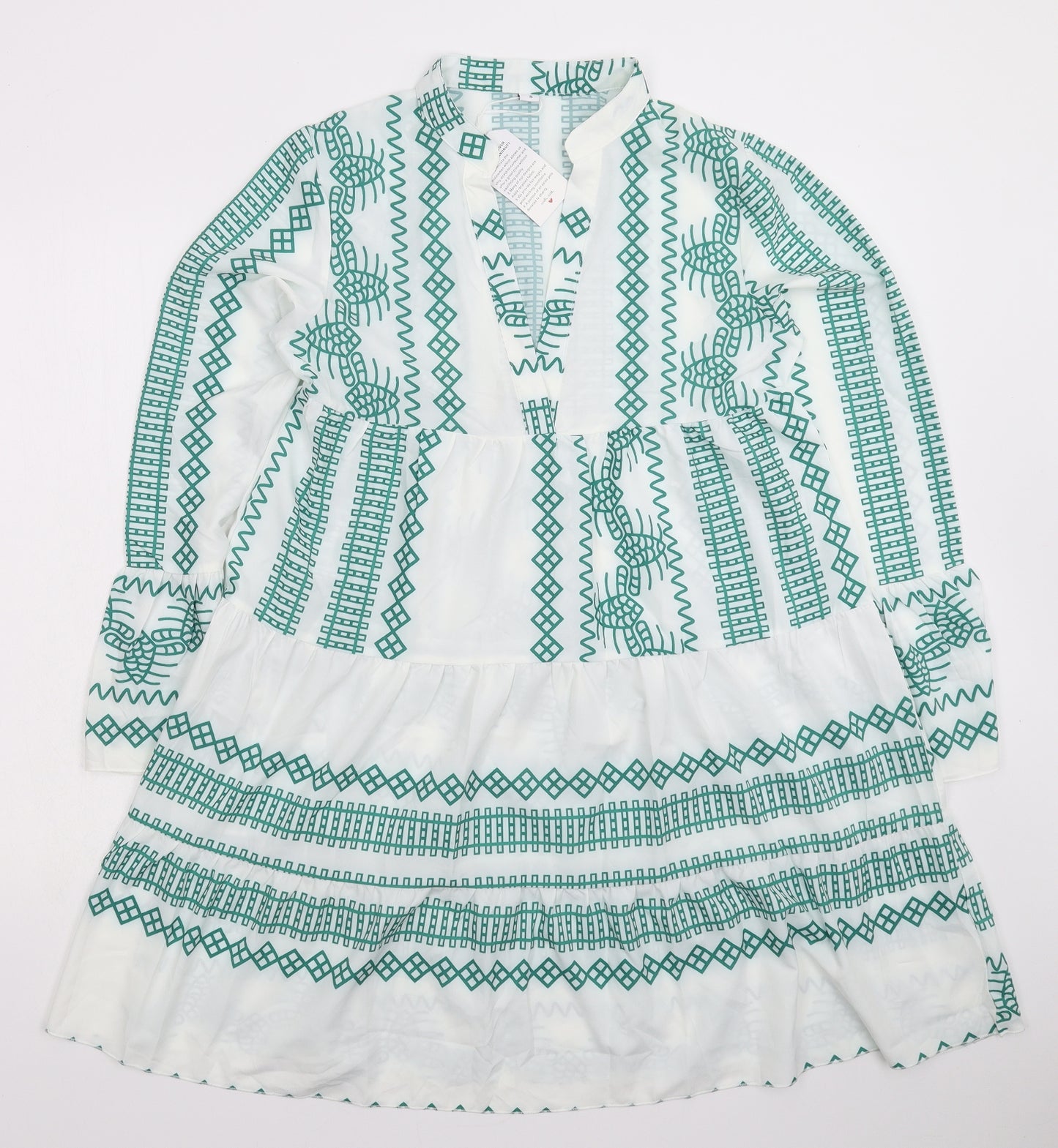 Preworn Womens White Geometric  Fit & Flare  Size S