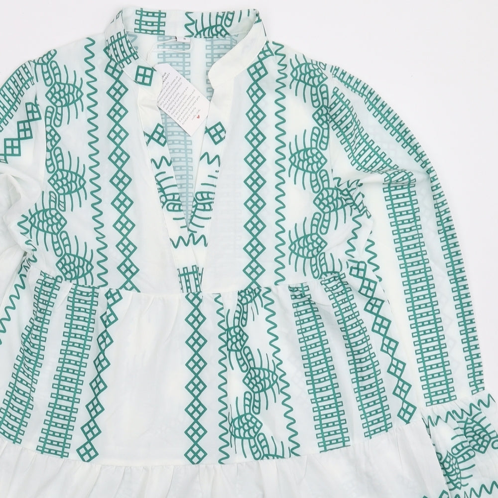 Preworn Womens White Geometric  Fit & Flare  Size S