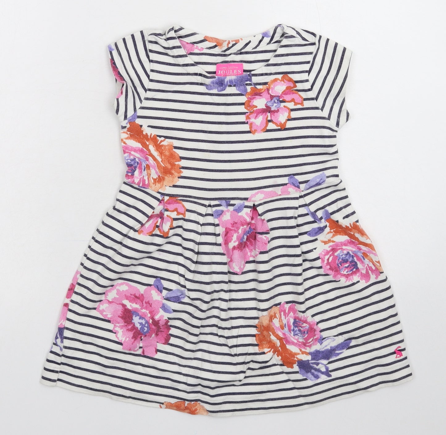 Joules Girls White Striped  Fit & Flare  Size 3-4 Years