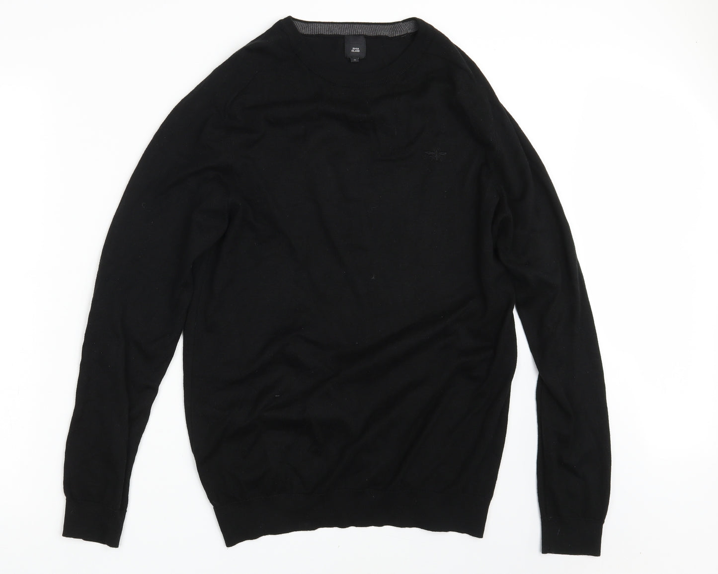 River Island Mens Black  Knit Pullover Jumper Size M