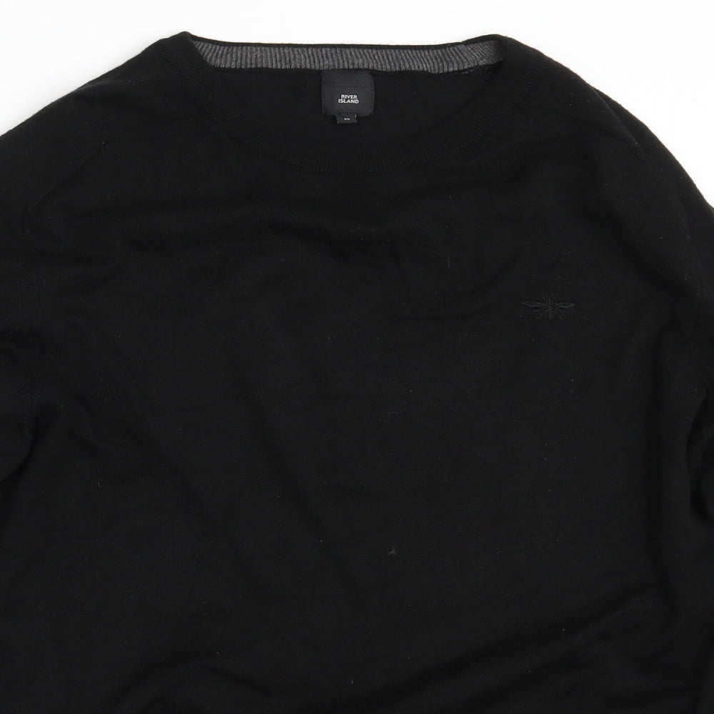 River Island Mens Black  Knit Pullover Jumper Size M