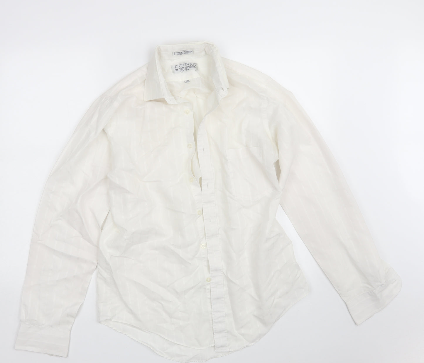 Van Heusen Mens Ivory Striped   Button-Up Size 15.5