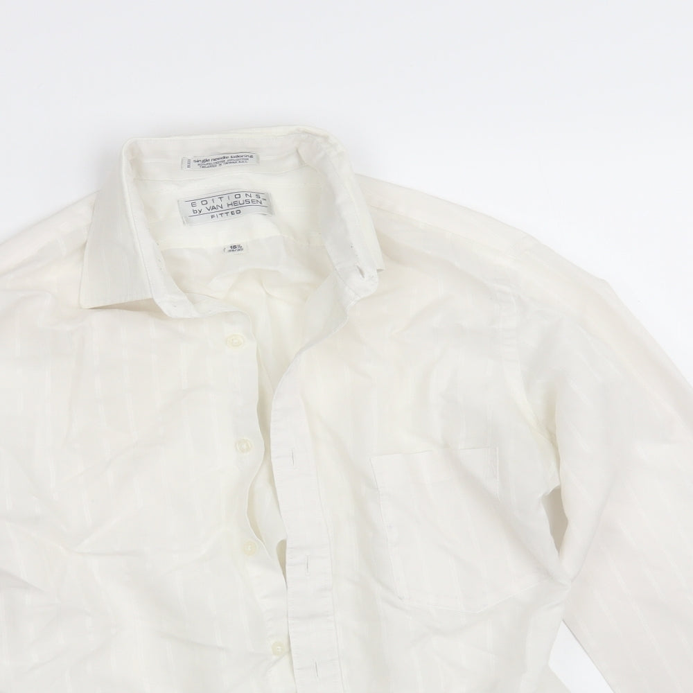 Van Heusen Mens Ivory Striped   Button-Up Size 15.5