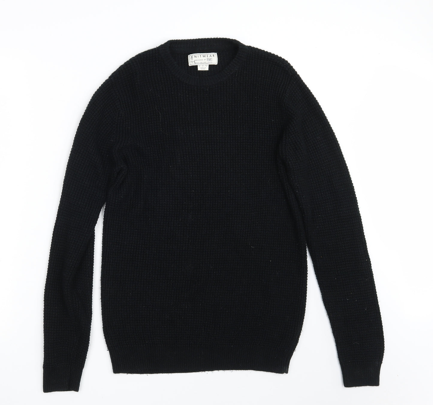 F&F Mens Black  Knit Pullover Jumper Size S