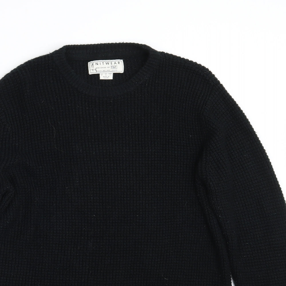 F&F Mens Black  Knit Pullover Jumper Size S