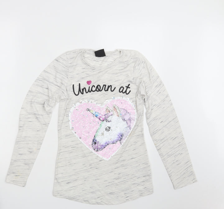 Primark Girls White Spotted Pullover Sweatshirt Size 12-13 Years - Unicorn
