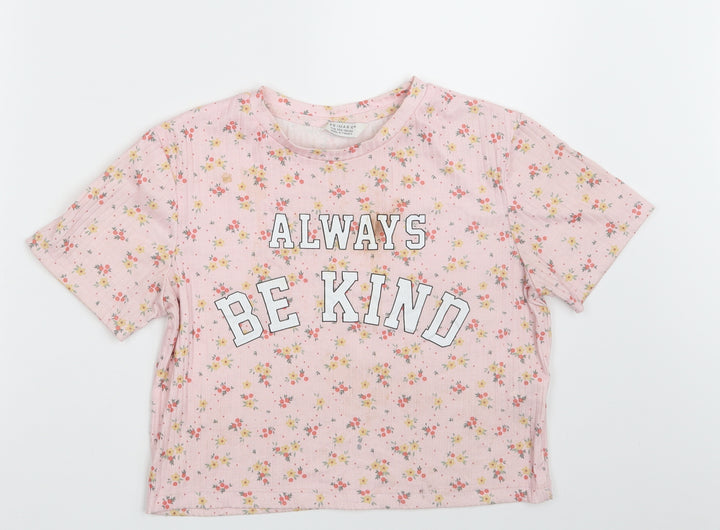 Primark Girls Pink Floral Cropped T-Shirt Size 11-12 Years
