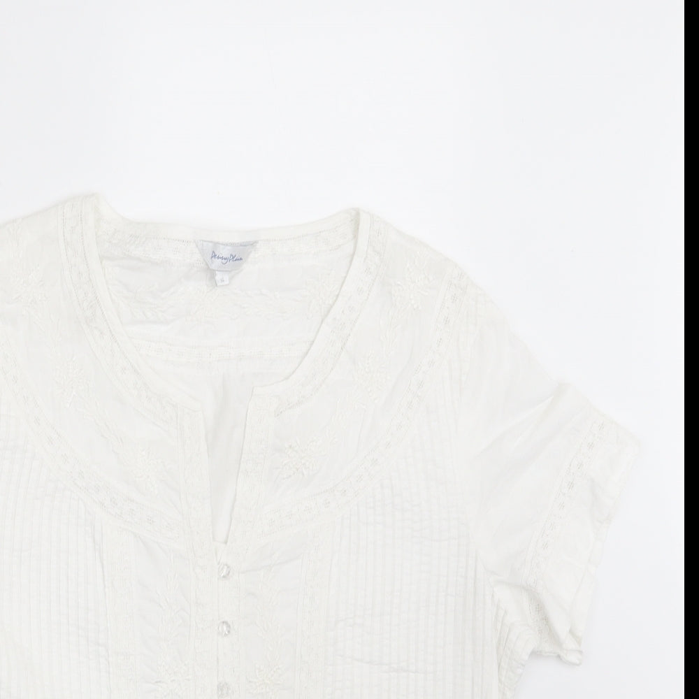 Penny Plain Womens White Floral  Basic Button-Up Size 14