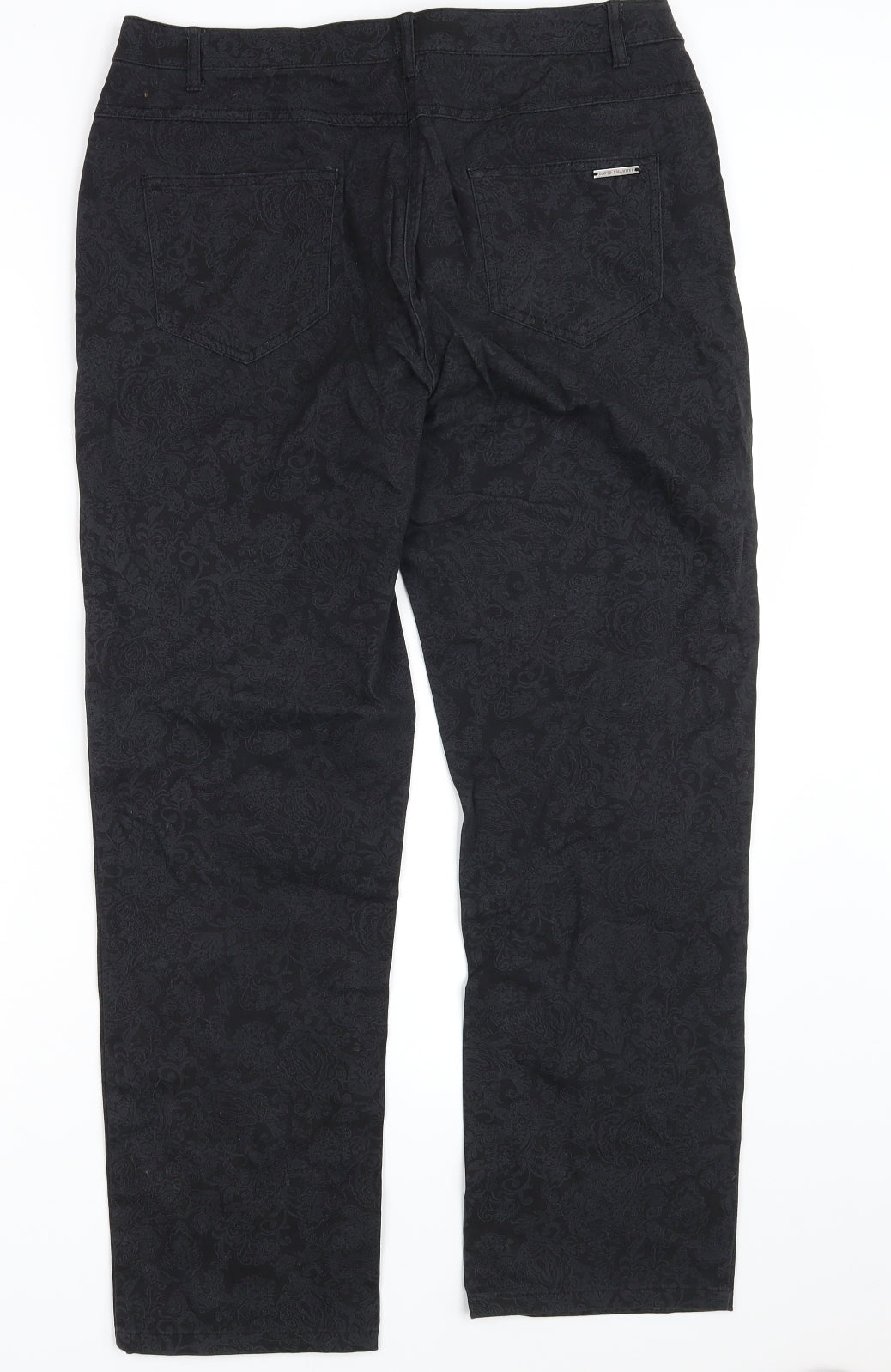 David Emanuel Womens Black Floral Denim Straight Jeans Size 14 L27 in