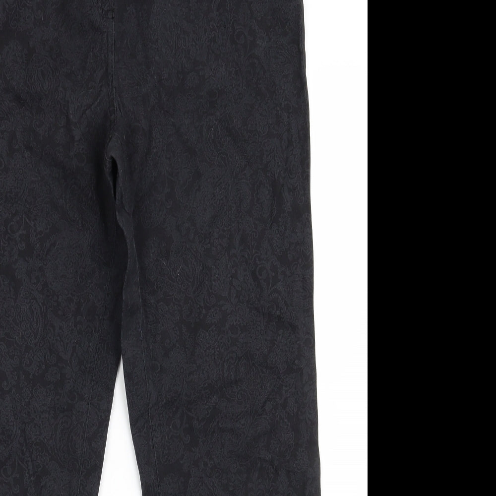 David Emanuel Womens Black Floral Denim Straight Jeans Size 14 L27 in