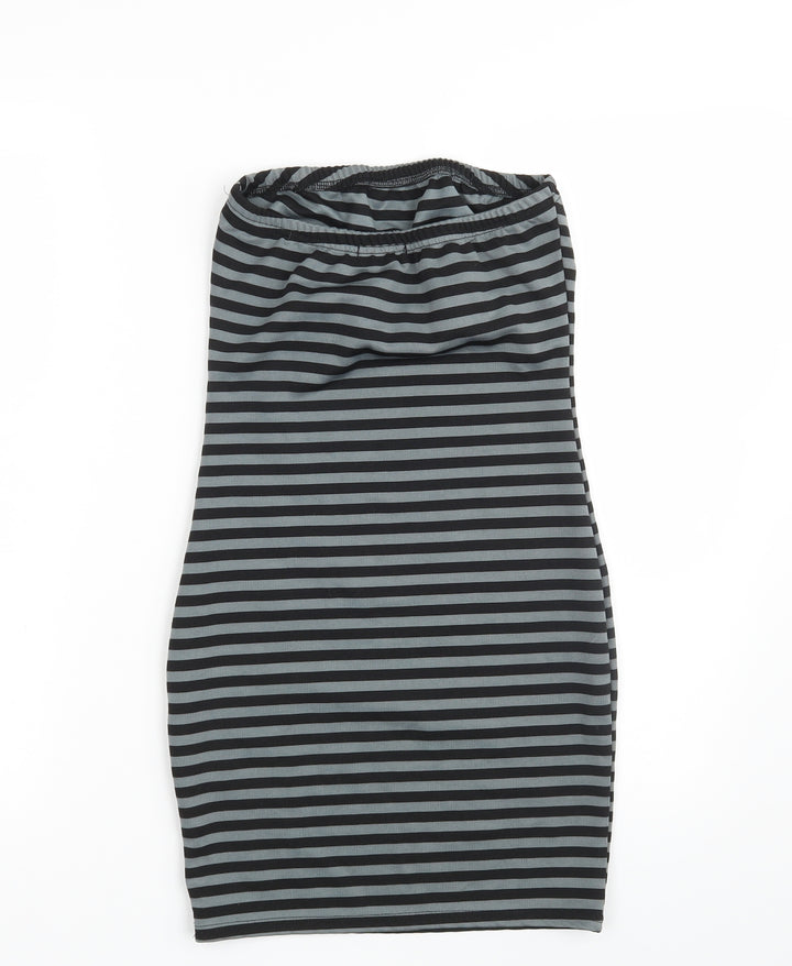 Boohoo Womens Grey Striped Fit & Flare Size 8