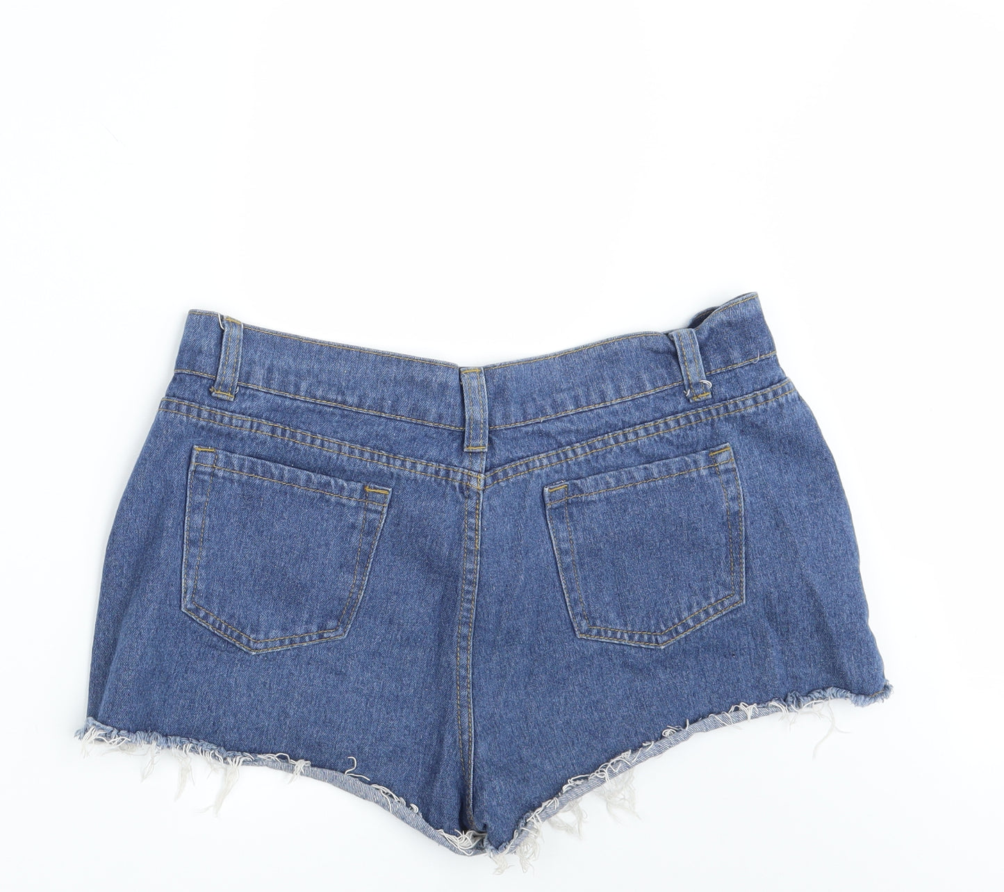 PRETTYLITTLETHING Womens Blue  Denim Hot Pants Shorts Size 12 - Distressed