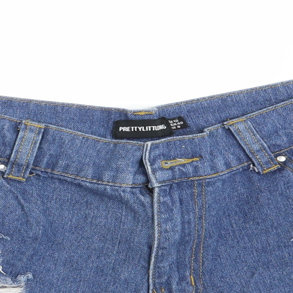 PRETTYLITTLETHING Womens Blue  Denim Hot Pants Shorts Size 12 - Distressed