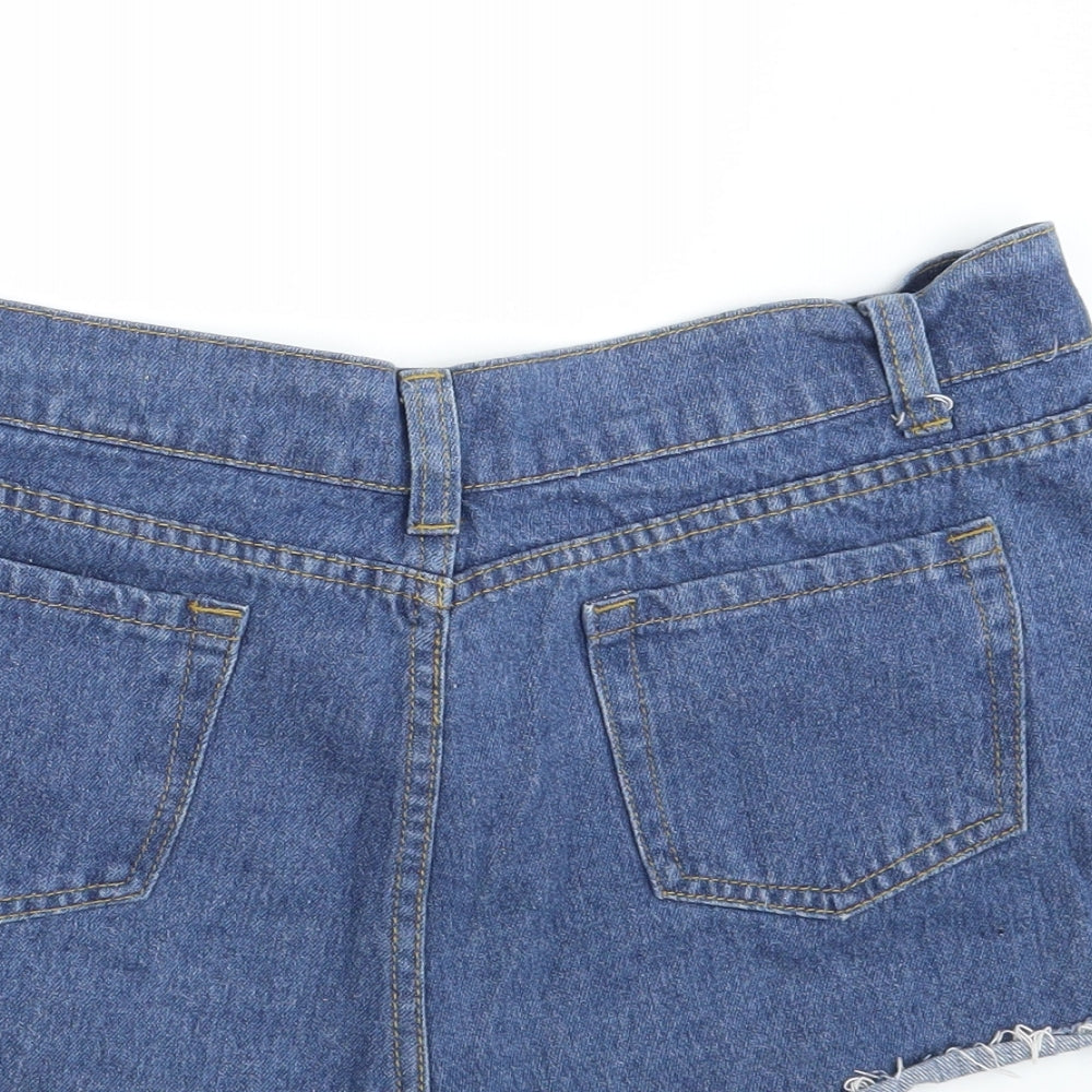 PRETTYLITTLETHING Womens Blue  Denim Hot Pants Shorts Size 12 - Distressed