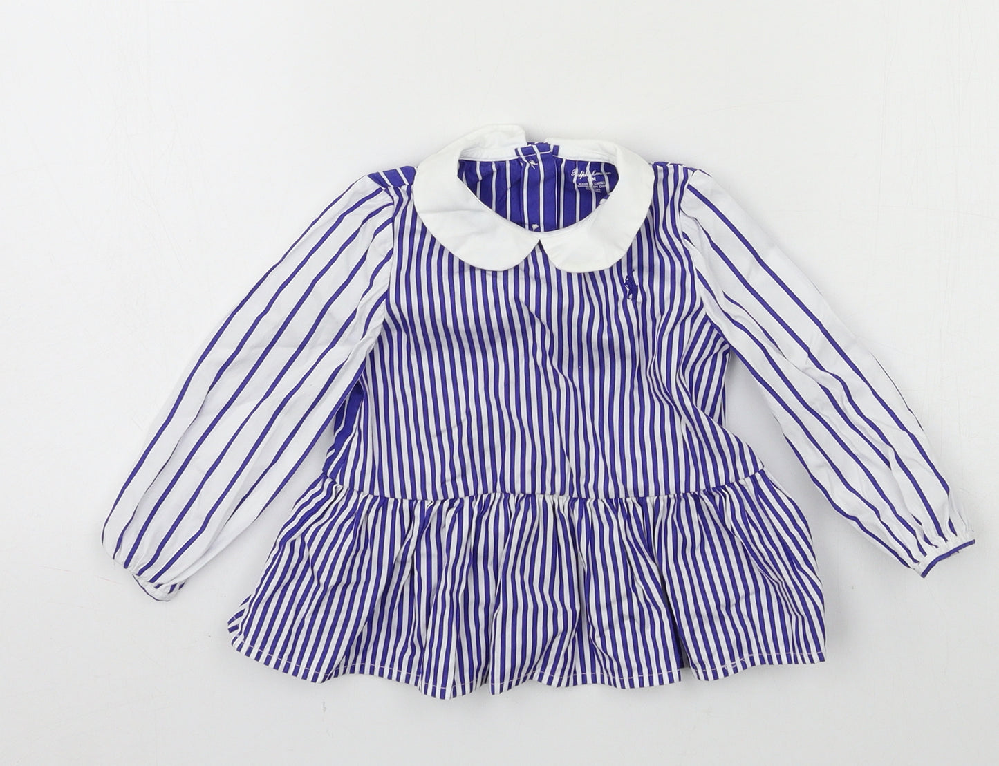 Ralph Lauren Girls Blue Striped  Basic Blouse Size 12 Months