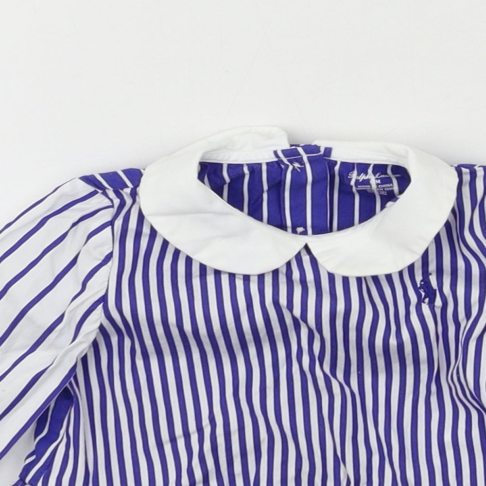 Ralph Lauren Girls Blue Striped  Basic Blouse Size 12 Months
