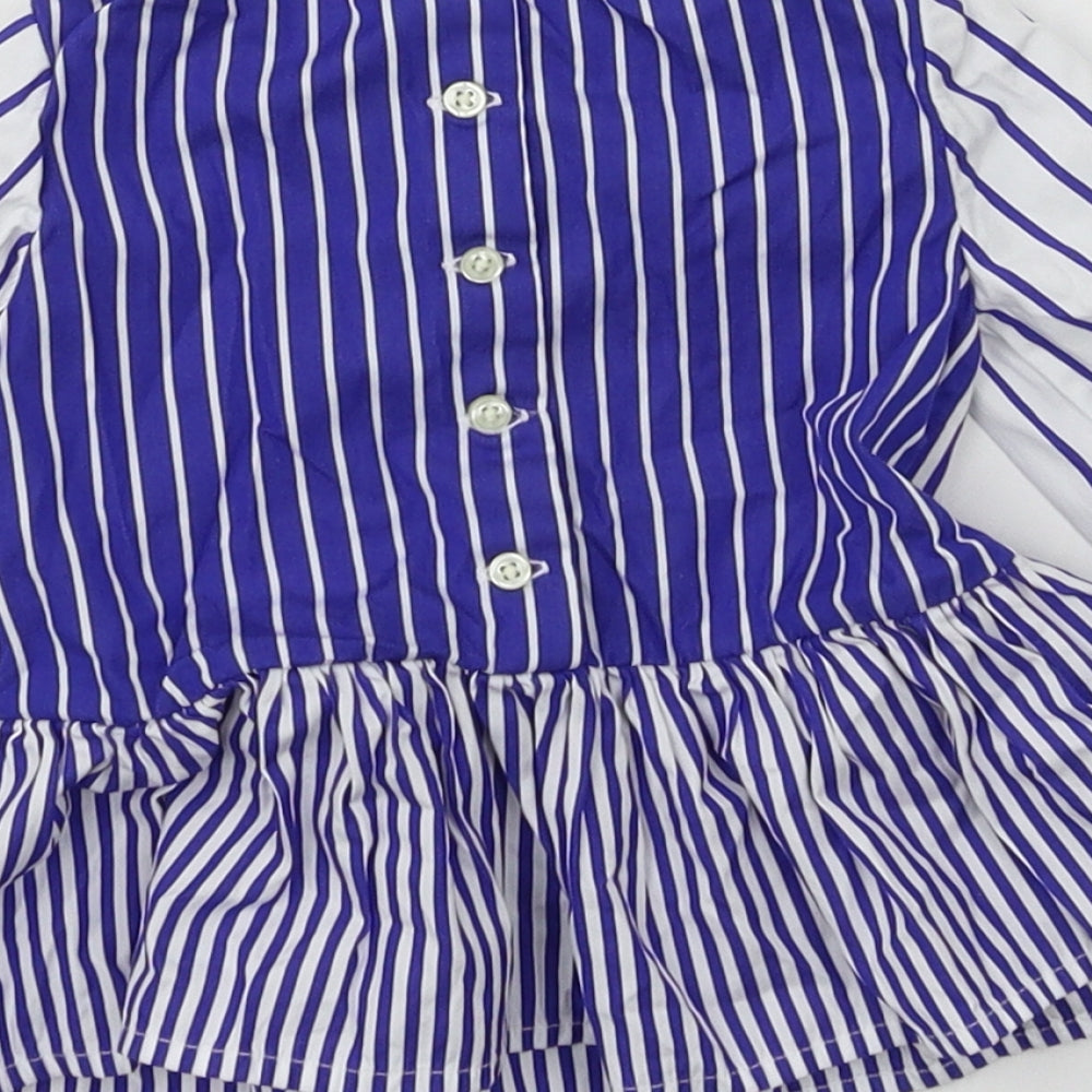 Ralph Lauren Girls Blue Striped  Basic Blouse Size 12 Months