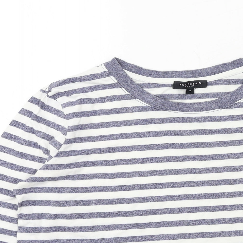 Selected Femme Womens Blue Striped Jersey Basic T-Shirt Size S