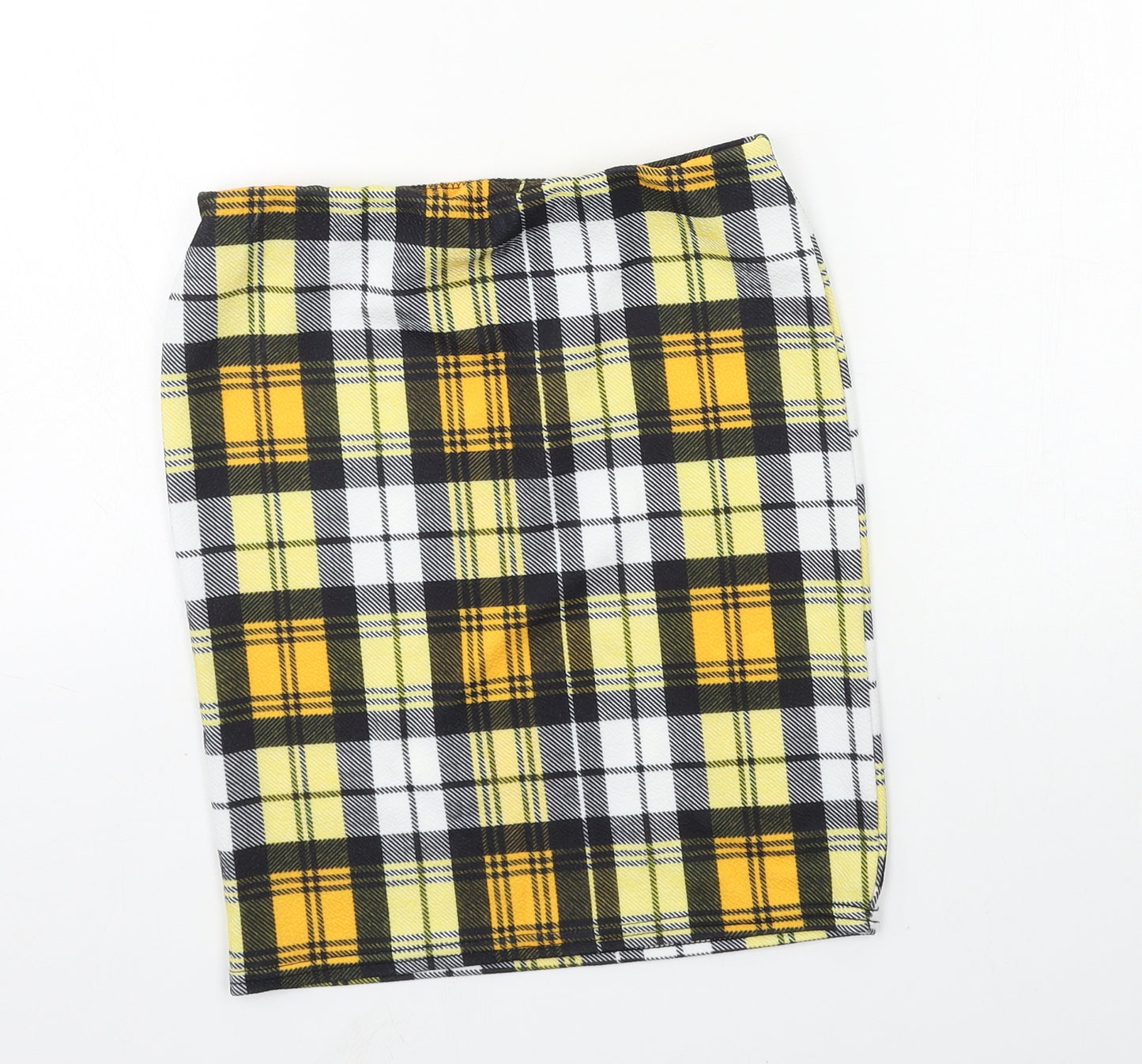 PRETTYLITTLETHING Womens Yellow Plaid Jersey Mini Skirt Size 8