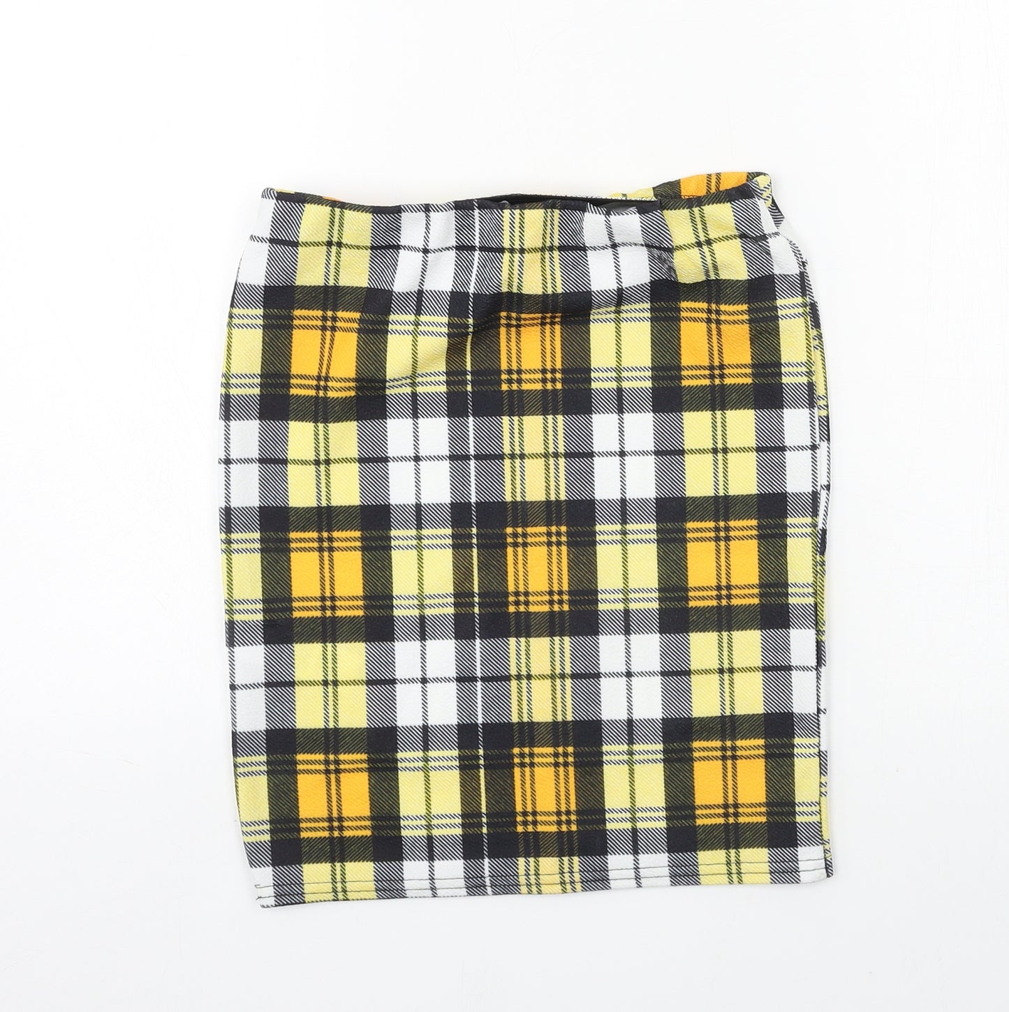 PRETTYLITTLETHING Womens Yellow Plaid Jersey Mini Skirt Size 8
