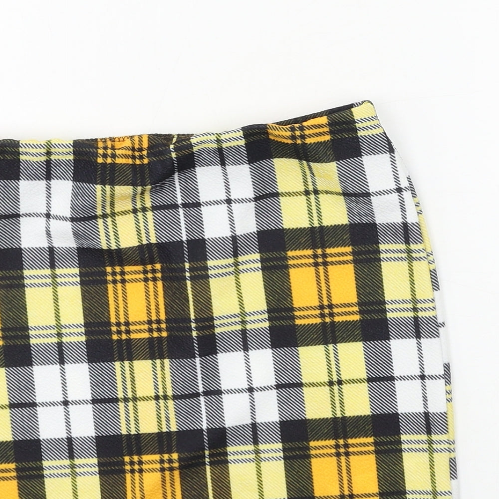 PRETTYLITTLETHING Womens Yellow Plaid Jersey Mini Skirt Size 8