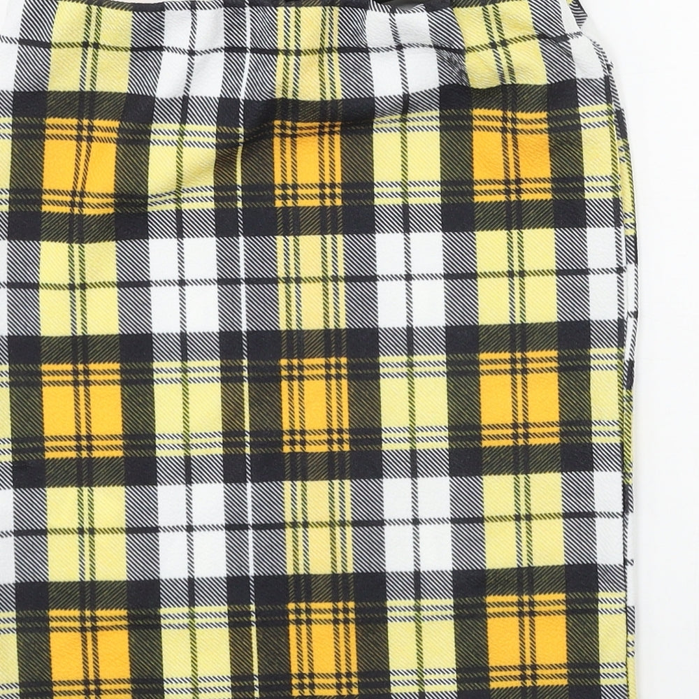 PRETTYLITTLETHING Womens Yellow Plaid Jersey Mini Skirt Size 8