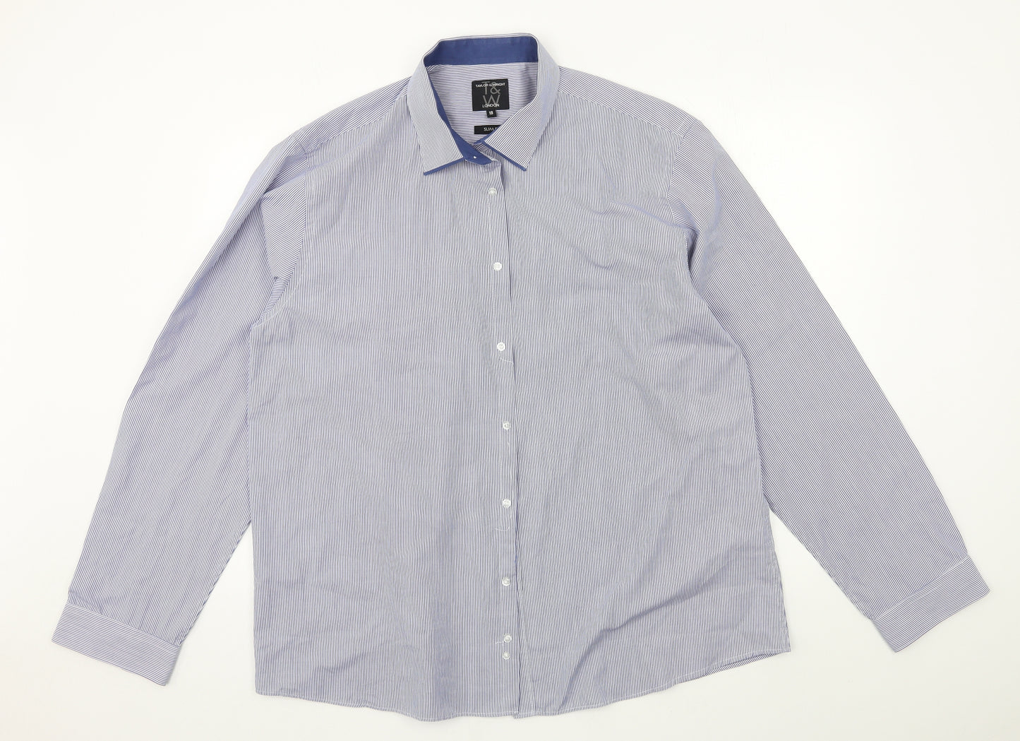 Taylor & Wright Mens Blue Striped   Dress Shirt Size 18