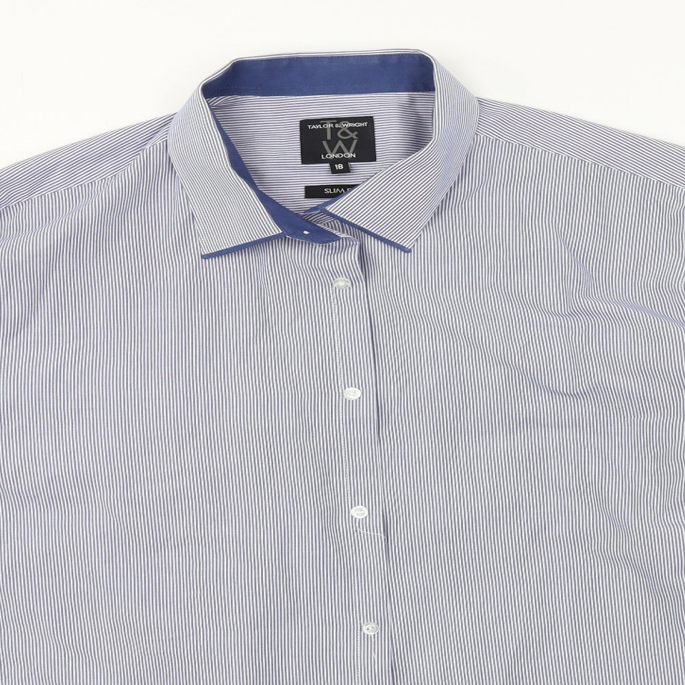 Taylor & Wright Mens Blue Striped   Dress Shirt Size 18
