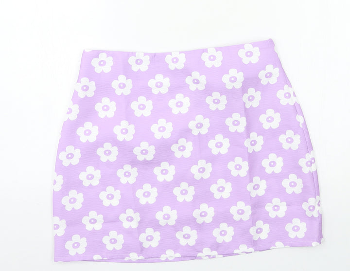 SheIn Womens Purple Floral A-Line Skirt Size S