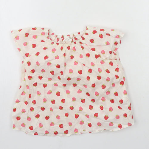 H&M Girls White Geometric  Basic Blouse Size 9-12 Months  - Strawberries