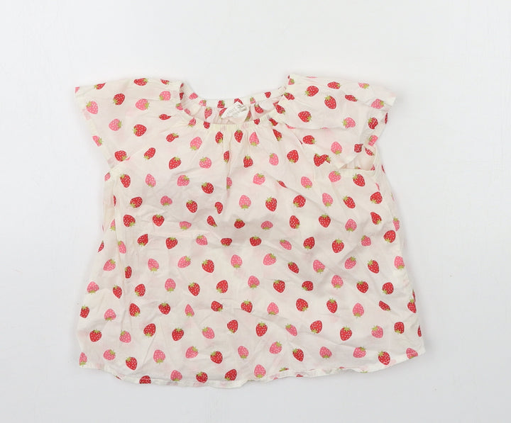 H&M Girls White Geometric Basic Blouse Size 9-12 Months - Strawberries