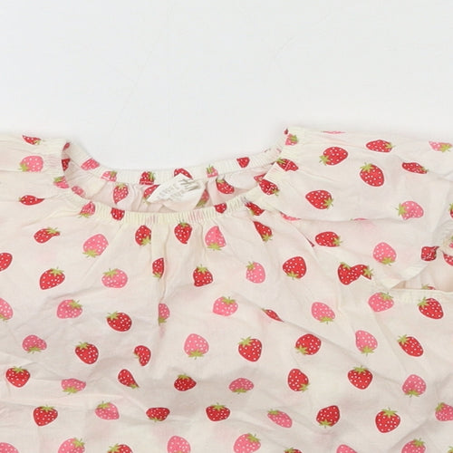 H&M Girls White Geometric  Basic Blouse Size 9-12 Months  - Strawberries