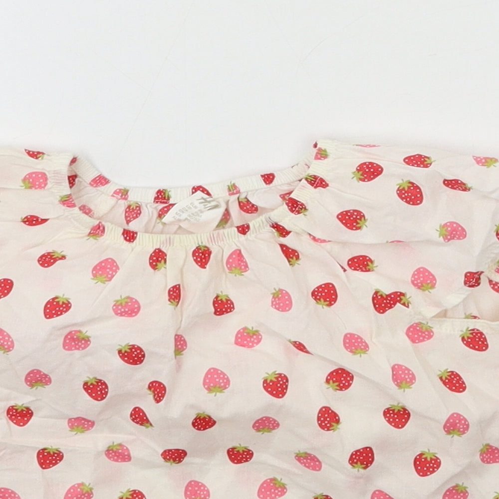 H&M Girls White Geometric  Basic Blouse Size 9-12 Months  - Strawberries