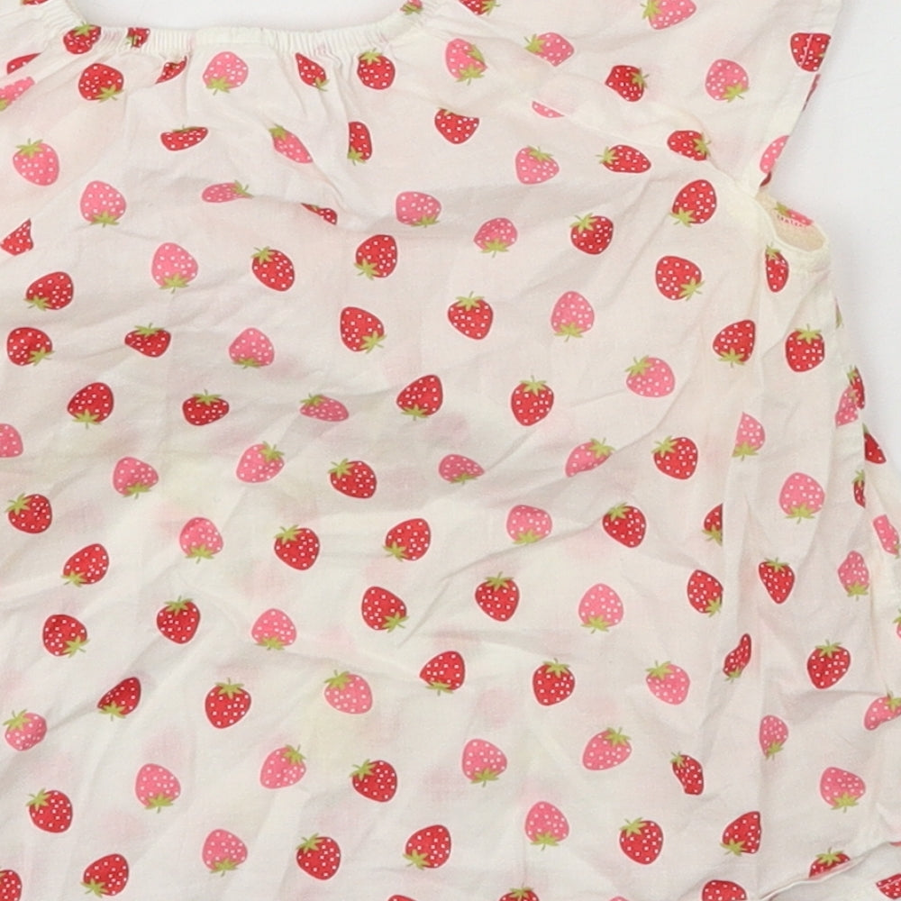 H&M Girls White Geometric  Basic Blouse Size 9-12 Months  - Strawberries
