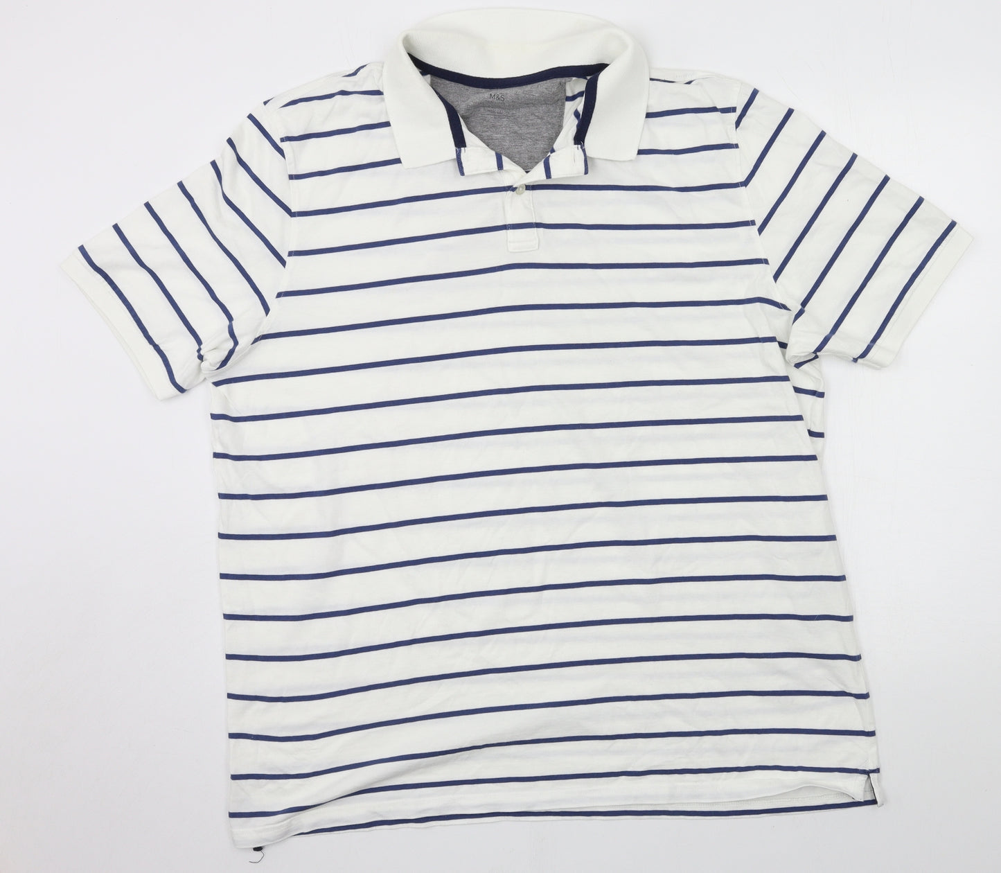 Marks and Spencer Mens White Striped Jersey  Polo Size 3XL