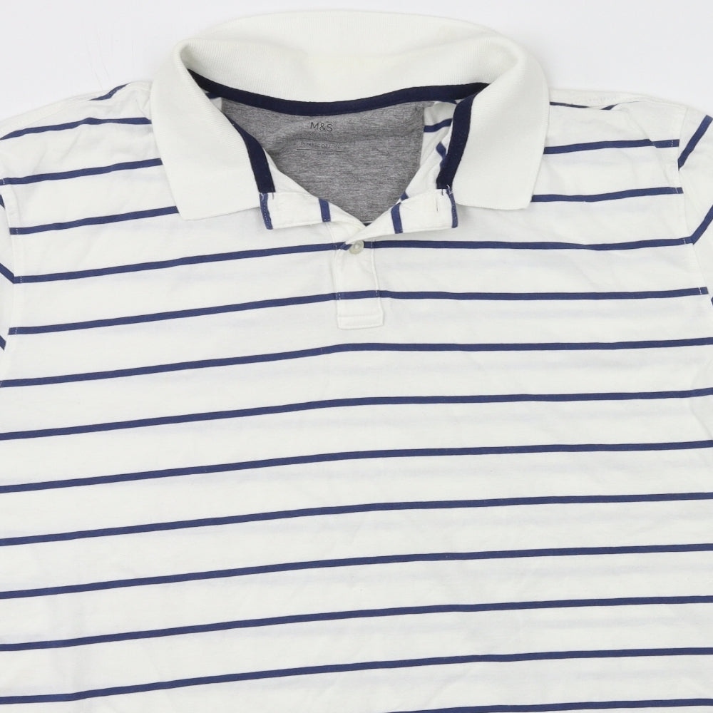 Marks and Spencer Mens White Striped Jersey  Polo Size 3XL