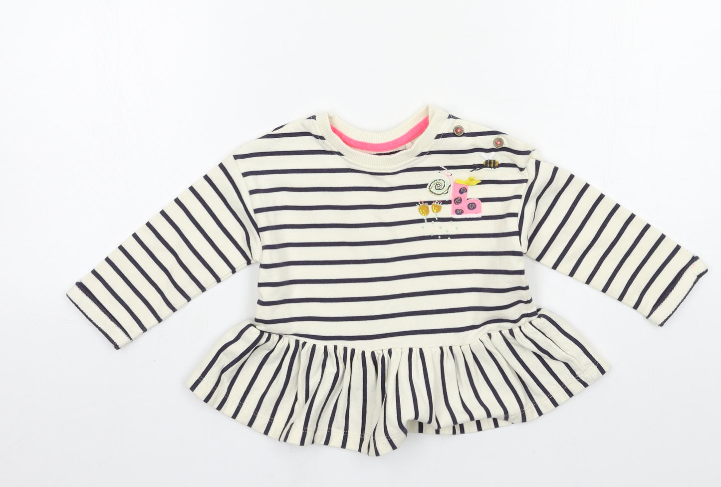 NEXT Girls Ivory Striped Jersey Basic T-Shirt Size 9-12 Months